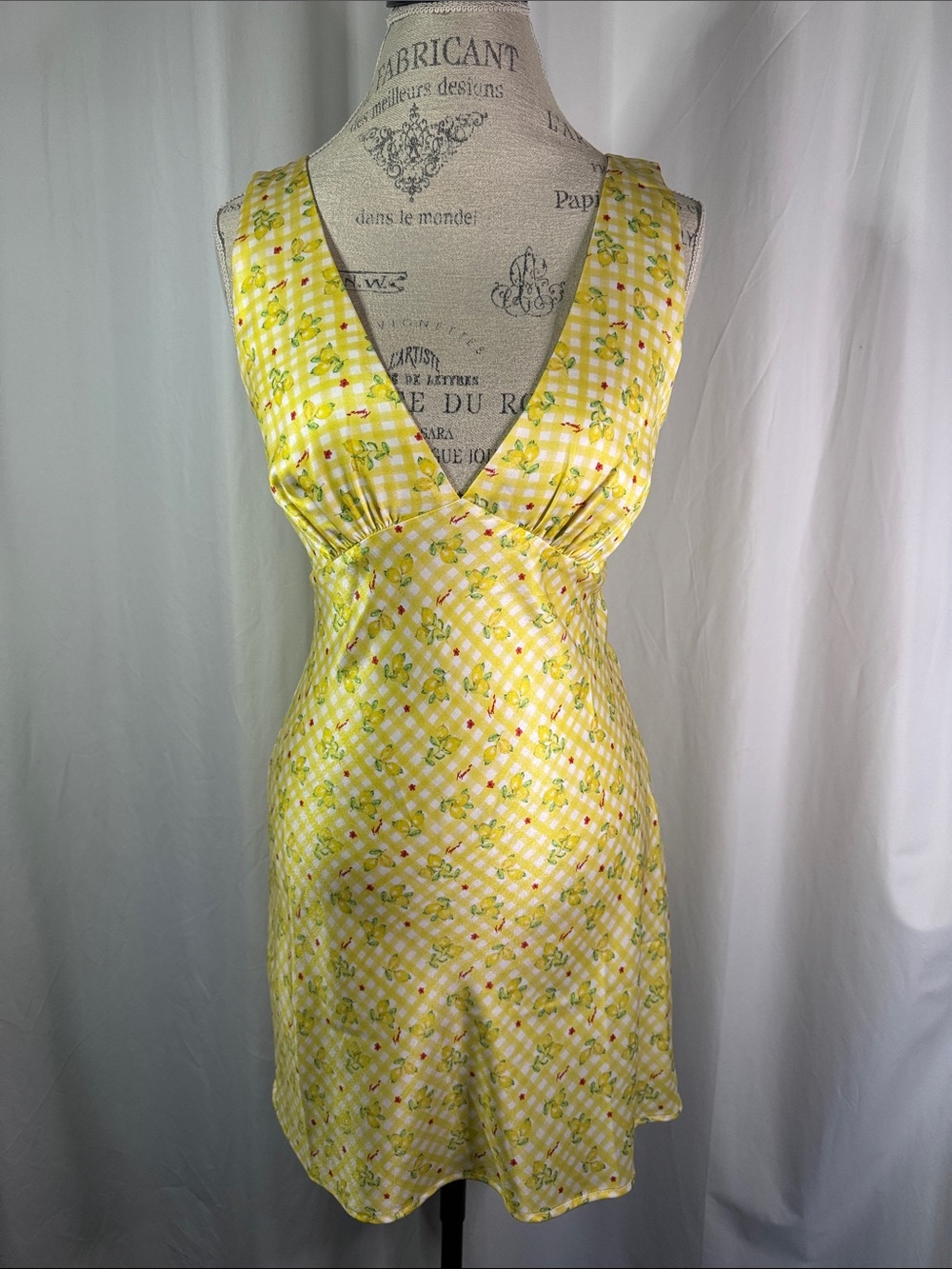 Kapri Freya Yellow Lemon Gingham Satin Mini Dress